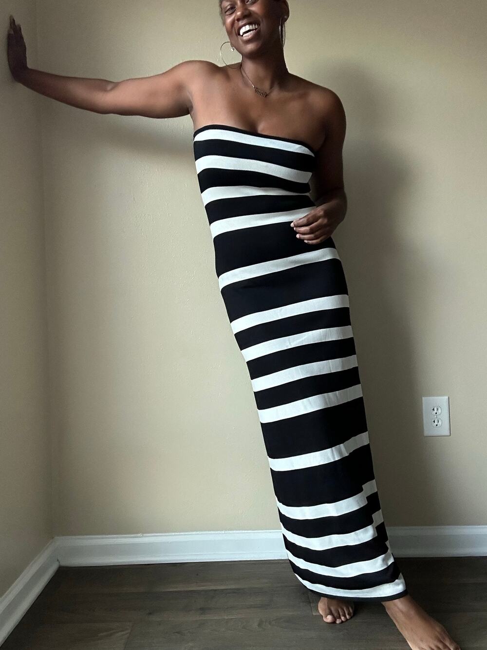 Show Me Your Mumu Black and White Striped Strapless Maxi Dress Size Medium